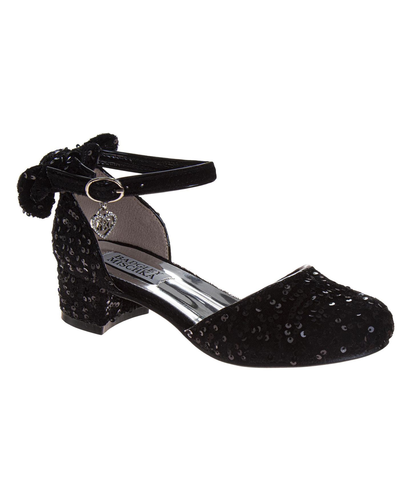 Туфли Badgley Mischka Velvet and Sequin Dress Heels with Bow, Ankle Strap для девочек, цвет: Чёрный — фото 1