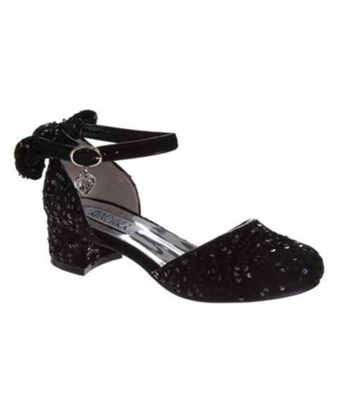 Туфли Badgley Mischka Velvet and Sequin Dress Heels with Bow, Ankle Strap для девочек, цвет: Чёрный