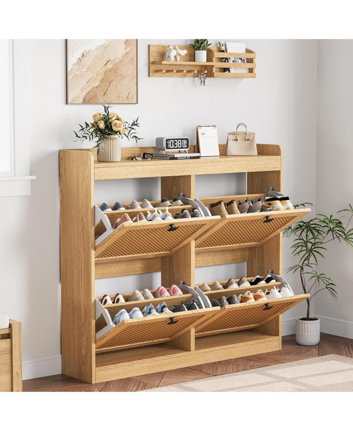 gaomon Shoe Cabinet with 4 Deep Flip Drawers