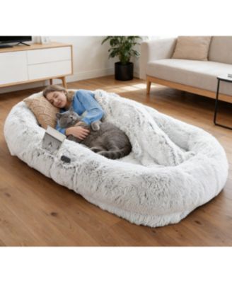 Zeus and Ruta Orthopedic Cat Bed with Washable Faux Fur for People and Pets