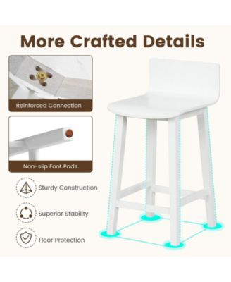 Wood Bar Stools Set of Two with Solid Back and Seat