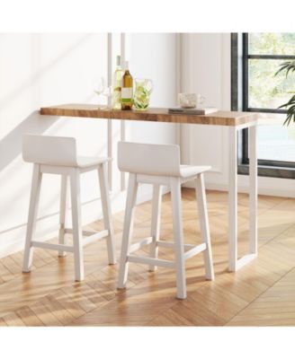 Wood Bar Stools Set of Two with Solid Back and Seat