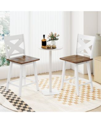 Rubberwood Swivel Bar Stools Set of Two with Backrest