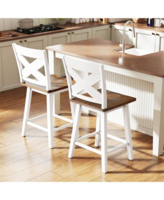Rubberwood Swivel Bar Stools Set of Two with Backrest