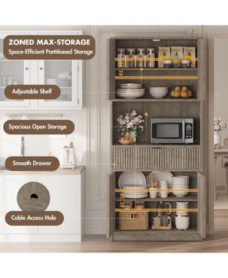 70" Tall Kitchen Pantry Cabinet with Doors, Fluted Drawer and Adjustable Shelves
