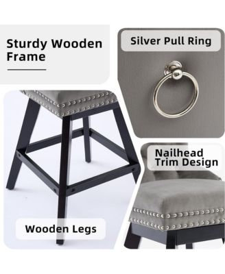 Velvet Bar Stools Set of 2 - Modern Swivel Counter Height Chairs with Button Tufted and Nailhead Trim for Home Pub, Kitchen Island