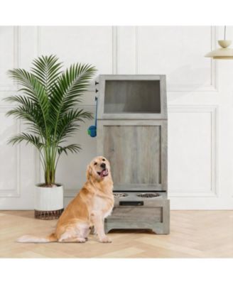 Dog Feeding Station,Pet Feeder Station Food Cabinet with Raised Bowls,Dog Feeder Cabinet Container with Hanger for Feeding and Watering