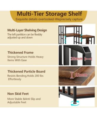 Tier Adjustable Mini Fridge Stand with Storage Shelf, Heavy Duty Kitchen Rack with 3 Power Outlets And Air Switch, Microwave and Coffee Bar