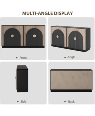 65" Buffet Sideboard Cabinet with Fluted Design And Arched Doors, Wood Console Table Vintage Coffee Bar Cabinet with Storage