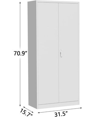 Secure Metal Storage Cabinet  71"    4 Adjustable Shelves, Double Lockable Doors, Adjustable Feet  Steel Utility Filing