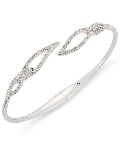 Danori Silver-Tone Pavé Leaf Open Bracelet, Only at Macy's