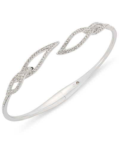 Danori Silver-Tone Pavé Leaf Open Bracelet, Only at Macy's