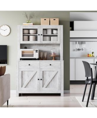 Kitchen Pantry Cabinet with Microwave Stand and Adjustable Shelves