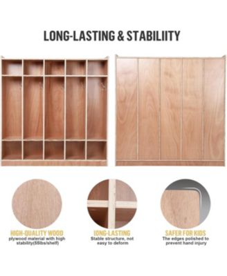 5-Section Glazed Coat Locker Storage Cabinet, 5 Large Cubbies with Hooks And 10 Small Cubbies, Classroom Coat Locker with 4 Hidden