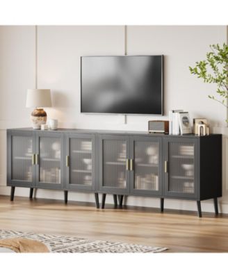 Sideboard Buffet Cabinet Set of 2, 48"  Buffet Cabinetwith Ribbed Glass Doors, Modern  Dining Room Sideboard for Kitchen and Dining