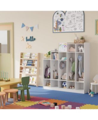 5-Section Classroom Coat Locker with 9 Cubbies, Daycare Cubby Storage Organizer with 10 Hooks for Home, School, Nursery, Kindergarten