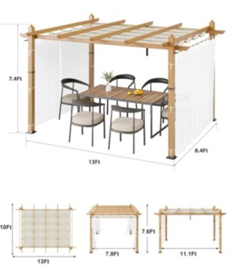10x13 Ft Retractable Outdoor Pergola with Canopy and Side Mesh, Upgraded Wood-Grain Aluminum Pergola, Modern Pavilion for Backyard, Patio