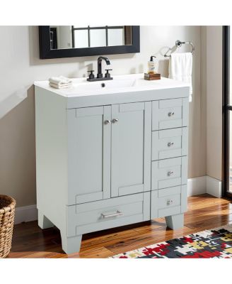 30" Bathroom Vanity with Ceramic Sink, Solid Wood Frame, Pull-Out Drawers, Adjustable Storage, Soft Close Slides