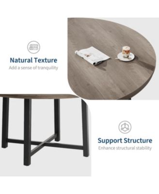 47" Round Dining Table for 4, Kitchen Dining Room Table with Sturdy Metal Frame, Wood Circle Kitchen Table for Space Saving