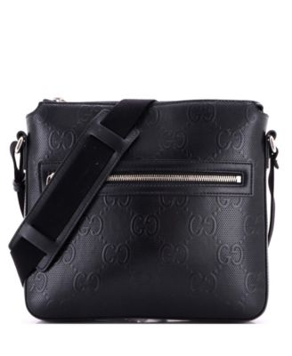 Small Front Zip Messenger GG Embossed Perforated Leather