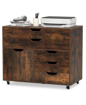 Modern Vertical 5-Drawer Mobile Chest with Door 5 Casters