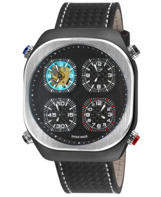 Men's Quattro Swiss Quartz with stitching Italian Leather Strap Watch