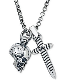 Skull and Dagger Diamond Accented Pendant Necklace in Sterling Silver, Created for Macy's