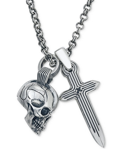 Esquire Men's Jewelry Skull and Dagger Diamond Accented Pendant Necklace in Sterling Silver, Only at Macy's