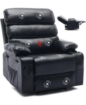 PU Leather Recliner: Extra-wide manual recliner with massage, heat, and 1.5× plush arm/back support for ultimate living-room comfort.