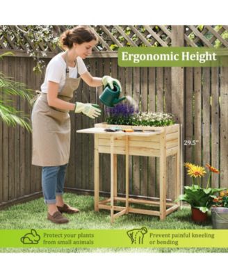 Wooden Raised Garden Bed with Legs and Foldable Side Table