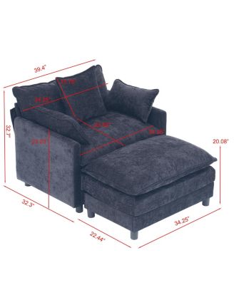 39.4 Inch Modern Accent Chair with Ottoman Chenille Upholstered Club Chair Living Room Reading Chair