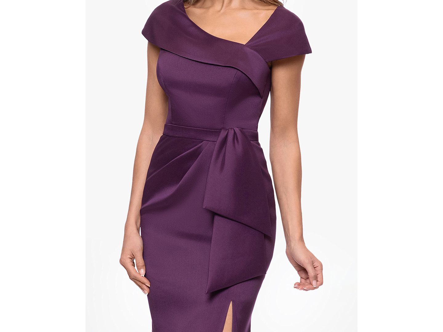 Женские платья XSCAPE Asymmetric Neck Short-Sleeve Gown, цвет: Сливовый — фото 3