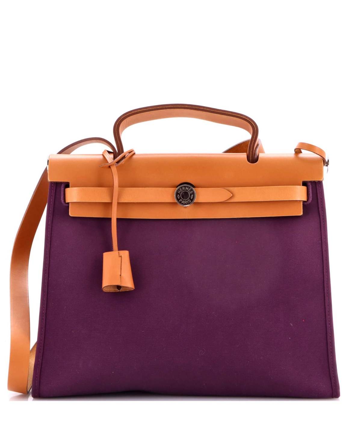 Pre-Owned HERMES 31 Herbag Zip Leather and Toile - Purple