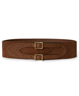 Double Buckle Suede and Leather Belt 