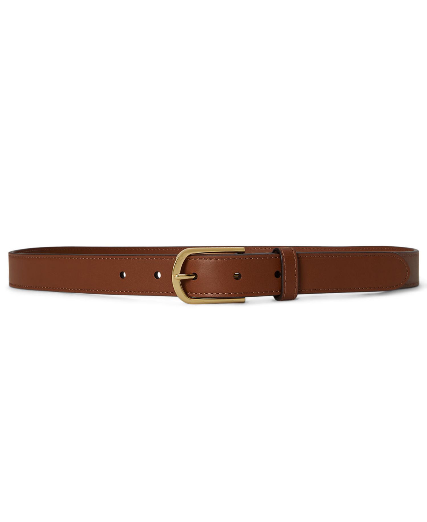 Women's Rounded-Buckle Leather Skinny Belt