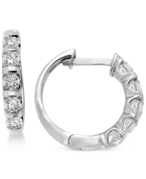 image of Diamond Five-Stone Hoop Earrings (1/2 ct. t.w.) in 14k Gold or White Gold