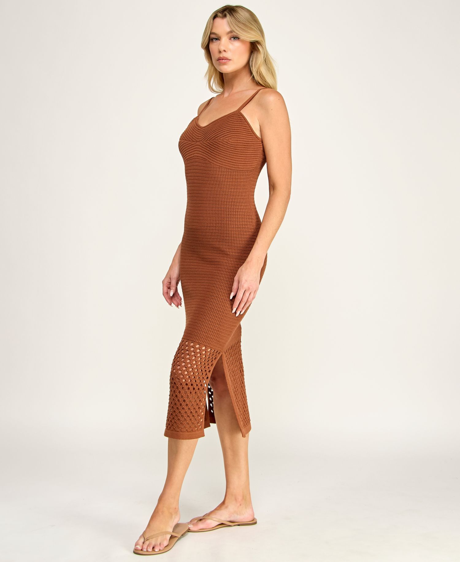 Juniors' V-Neck Sleeveless Bodycon Crochet Sweater Dress