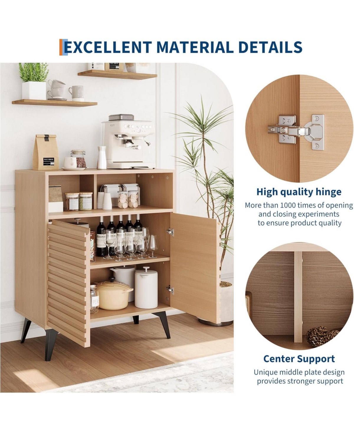 gaomon Fluted Storage Cabinet, Sideboard Buffet Cabinet with Storage and Adjustable Shelves for Living Room, Kitchen, Entryway