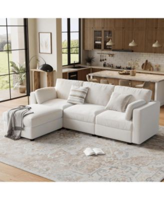 Modular Sectional Sofa- 4-Seater L-Shaped Couch with Movable Ottoman- Convertible Chenille Sofa