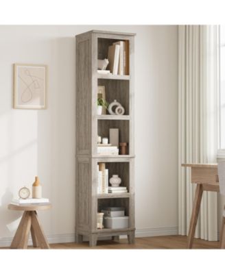 71" 5-Tier Narrow Rustic Wooden Bookcase with Adjustable Open Shelves, Space-Saving Bookshelf