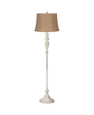 Vintage Chic Floor Lamp 60" Tall Antique Washed Burlap Fabric Drum Shade for Living Room Reading Bedroom Office