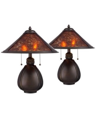 Traditional Accent Table Lamps 19 High Set of 2 Bronze Pottery Mica Shade for Bedroom Bedside Office