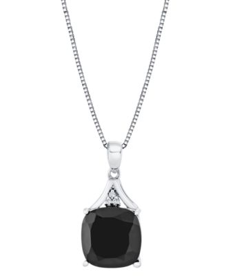 Onyx (6-1/6 ct. t.w.) and Diamond Accent Cushion Pendant Necklace in Sterling Silver
