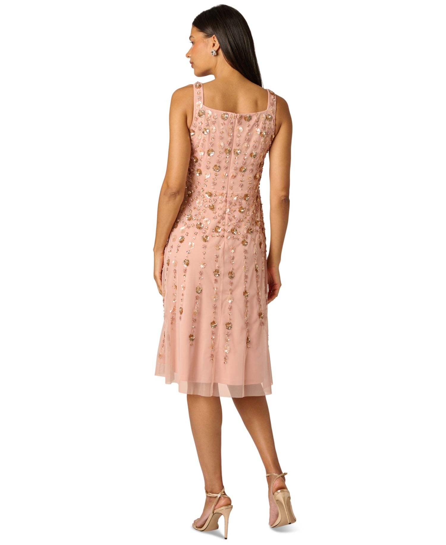 Women's Beaded Mesh Knee-Length Dress