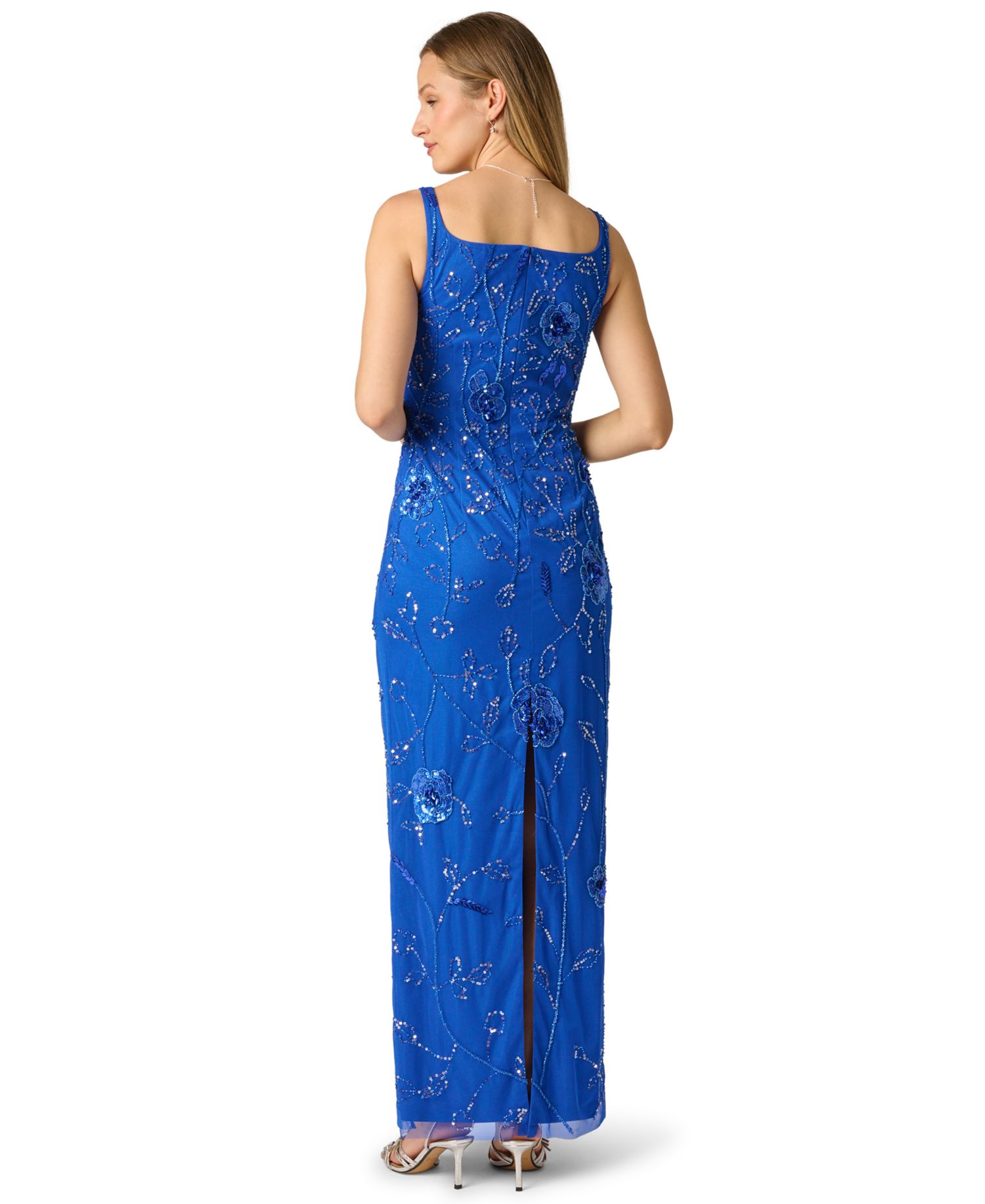 Sleeveless Floral Beaded Column Dress