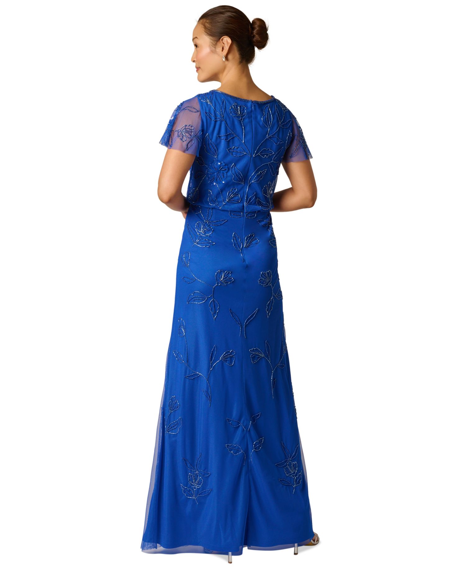 Women's Beaded Blouson Flutter-Sleeve Dress