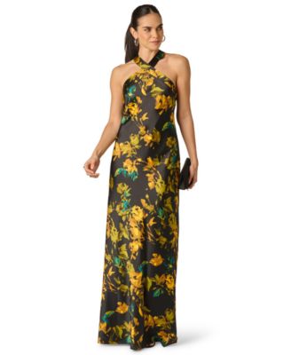 fall halter dress Shona Joy - La Lune Ruched Halter Maxi Dress - Cream main image 0