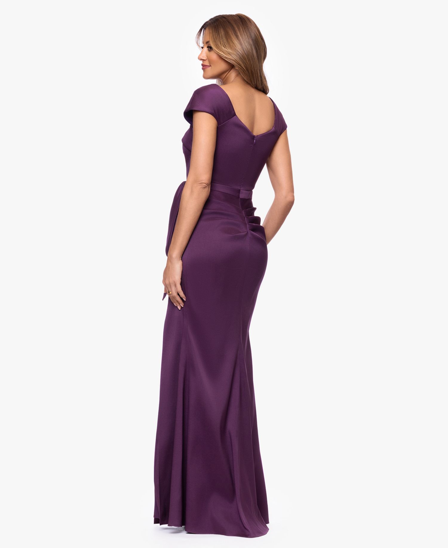 Petite Short-Sleeve Asymmetrical neck Gown
