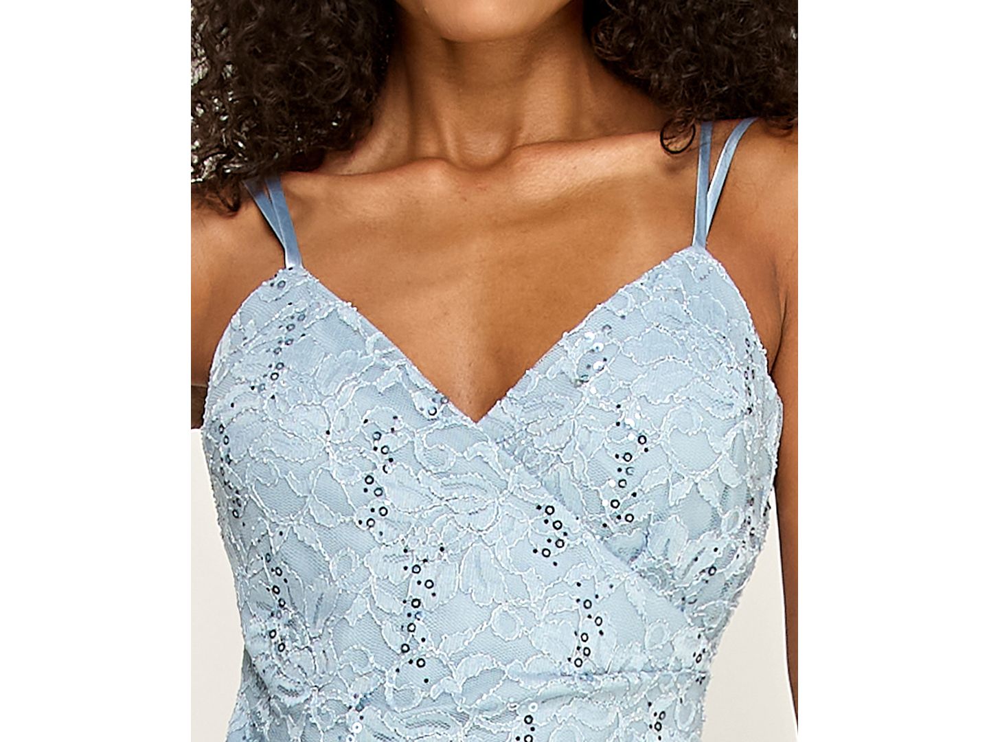 Женское платье pear culture Juniors' Spaghetti Strap Sequin Lace Short, цвет: Пыльный синий — фото 4
