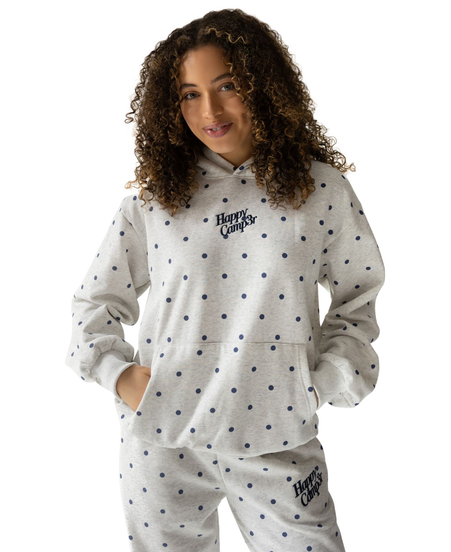 Женское худи The Happy Camp3r Polka Dot Applique Long-Sleeve Hooded, цвет: Меланжевый серый — фото 2